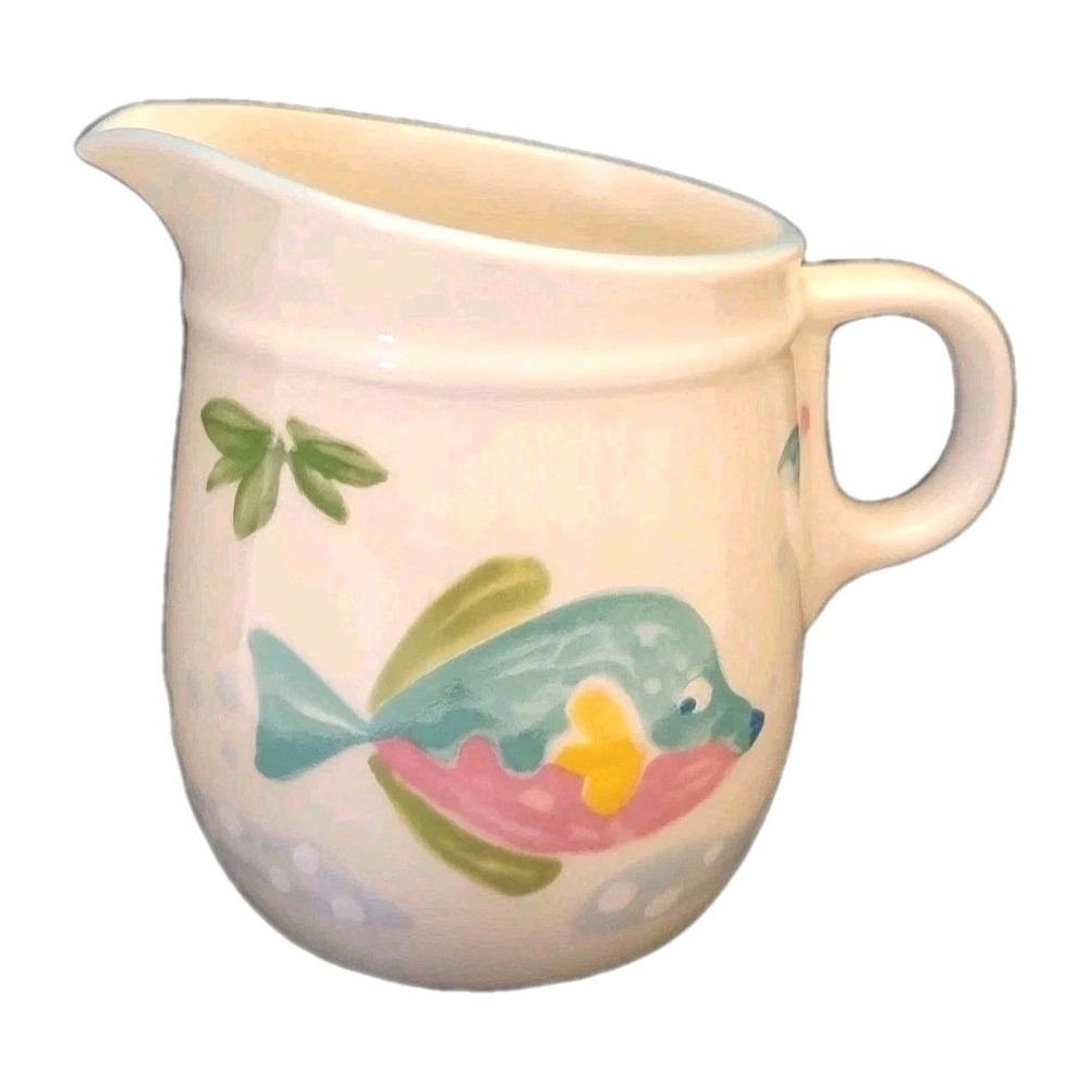 Studio Nova Fish Creamer Pitcher Hand Painted‎ Stoneware 90s Coastal Cottage